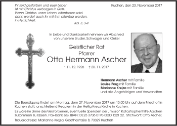 Traueranzeige von Otto Hermann Ascher von Geislinger Zeitung