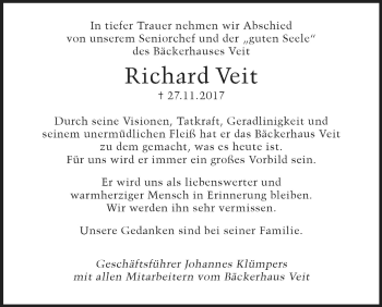 Traueranzeige von Richard Veit von Metzinger-Uracher Volksblatt