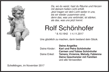 Traueranzeige von Rolf Schönhofer von Ehinger Tagblatt