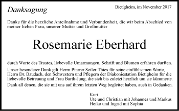 Traueranzeige von Rosemarie Eberhard von SÜDWEST PRESSE