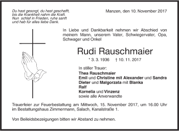 Traueranzeige von Rudi Rauschmaier von NWZ Neue Württembergische Zeitung