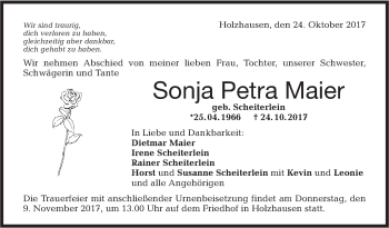 Traueranzeige von Sonja Petra Maier von Hohenloher Tagblatt