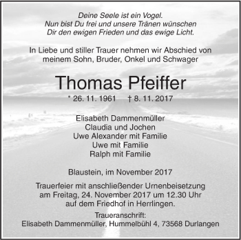 Traueranzeige von Thomas Pfeiffer von SÜDWEST PRESSE Ausgabe Ulm/Neu-Ulm