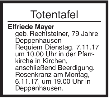 Traueranzeige von Totentafel vom 03.11.2017 von Ehinger Tagblatt