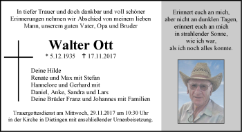 Traueranzeige von Walter Ott von SÜDWEST PRESSE Ausgabe Ulm/Neu-Ulm