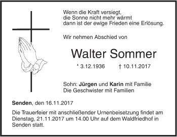 Traueranzeige von Walter Sommer von SÜDWEST PRESSE Ausgabe Ulm/Neu-Ulm