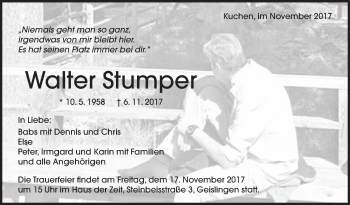 Traueranzeige von Walter Stumper von NWZ Neue Württembergische Zeitung/Geislinger Zeitung