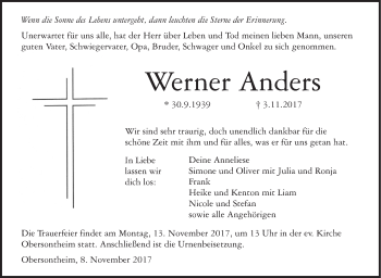 Traueranzeige von Werner Anders von Haller Tagblatt