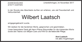 Traueranzeige von Wilbert Laatsch von Geislinger Zeitung