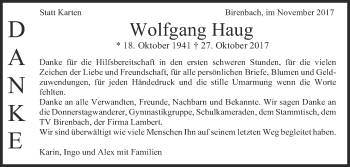 Traueranzeige von Wolfgang Haug von NWZ Neue Württembergische Zeitung