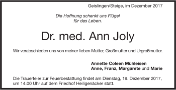 Traueranzeige von Ann Joly von Geislinger Zeitung