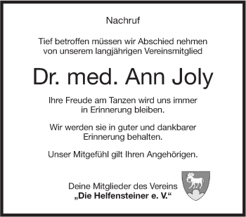 Traueranzeige von Ann Joly von Geislinger Zeitung