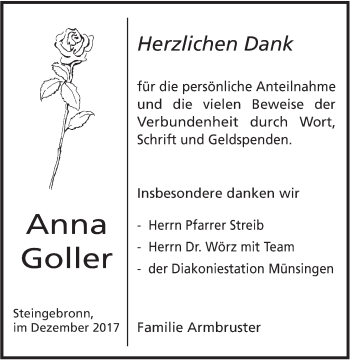 Traueranzeige von Anna Goller von Alb-Bote/Metzinger-Uracher Volksblatt