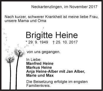 Traueranzeige von Brigitte Heine von SÜDWEST PRESSE