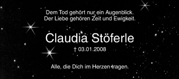 Traueranzeige von Claudia Stöferle von SÜDWEST PRESSE Ausgabe Ulm/Neu-Ulm