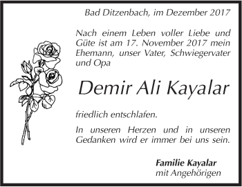 Traueranzeige von Demir Ali Kayalar von Geislinger Zeitung