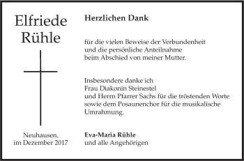 Traueranzeige von Elfriede Rühle von Metzinger-Uracher Volksblatt