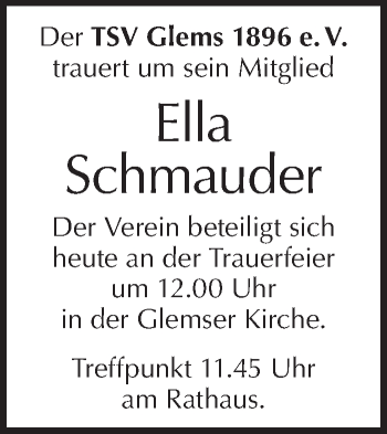 Traueranzeige von Ella Schmauder von Metzinger-Uracher Volksblatt