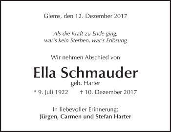 Traueranzeige von Ella Schmauder von Metzinger-Uracher Volksblatt