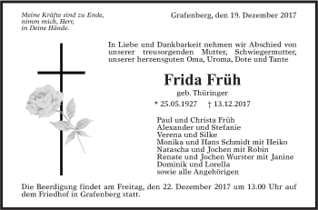 Traueranzeige von Frida Früh von Metzinger-Uracher Volksblatt