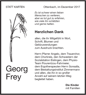 Traueranzeige von Georg Frey von NWZ Neue Württembergische Zeitung