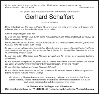 Traueranzeige von Gerhard Schaffert von Haller Tagblatt