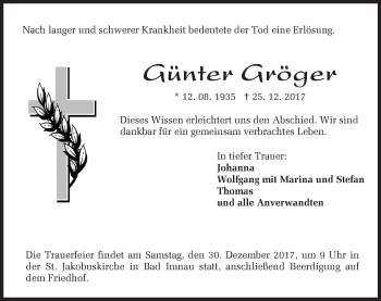 Traueranzeige von Günter Gröger von Hohenzollerische Zeitung