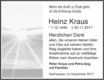 Traueranzeige von Heinz Kraus von SÜDWEST PRESSE