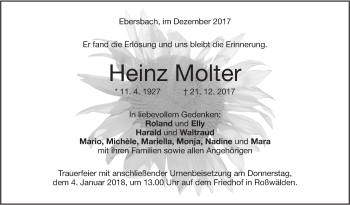 Traueranzeige von Heinz Molter von NWZ Neue Württembergische Zeitung