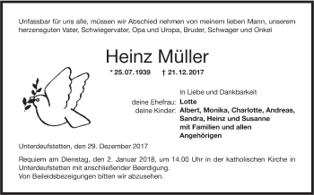 Traueranzeige von Heinz Müller von Hohenloher Tagblatt