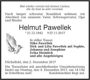 Traueranzeige von Helmut Pawellek von Haller Tagblatt