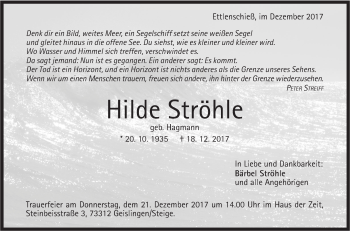 Traueranzeige von Hilde Ströhle von Geislinger Zeitung