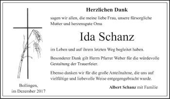 Traueranzeige von Ida Schanz von SÜDWEST PRESSE Ausgabe Ulm/Neu-Ulm