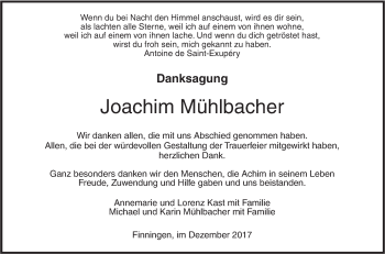 Traueranzeige von Joachim Mühlbacher von SÜDWEST PRESSE Ausgabe Ulm/Neu-Ulm