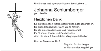 Traueranzeige von Johanna Schlumberger von SÜDWEST PRESSE Ausgabe Ulm/Neu-Ulm