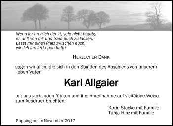 Traueranzeige von Karl Allgaier von SÜDWEST PRESSE