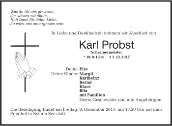 Traueranzeige von Karl Probst von Hohenloher Tagblatt