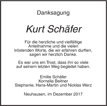 Traueranzeige von Kurt Schäfer von Metzinger-Uracher Volksblatt