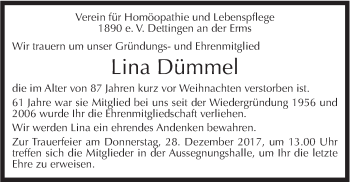 Traueranzeige von Lina Dümmel von Metzinger-Uracher Volksblatt