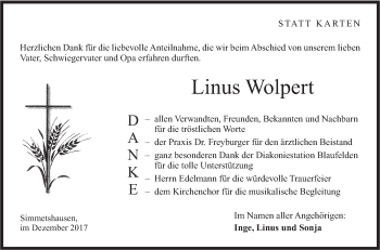 Traueranzeige von Linus Wolpert von Hohenloher Tagblatt