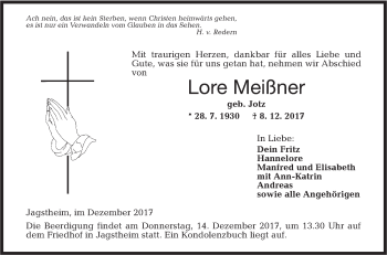 Traueranzeige von Lore Meißner von Hohenloher Tagblatt