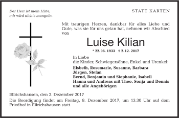 Traueranzeige von Luise Kilian von Hohenloher Tagblatt