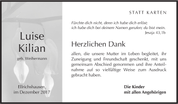 Traueranzeige von Luise Kilian von Hohenloher Tagblatt