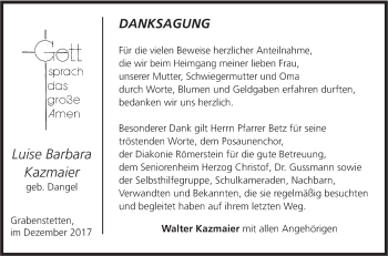 Traueranzeige von Luise Barbara Kazmaier von Alb-Bote/Metzinger-Uracher Volksblatt