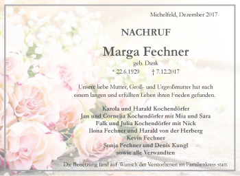 Traueranzeige von Marga Fechner von Haller Tagblatt