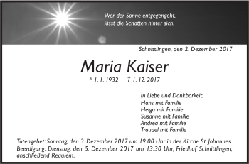 Traueranzeige von Maria Kaiser von Geislinger Zeitung