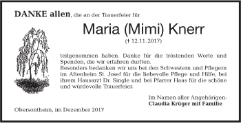 Traueranzeige von Maria Knerr von Haller Tagblatt