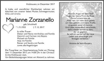 Traueranzeige von Marianne Zorzanello von NWZ Neue Württembergische Zeitung