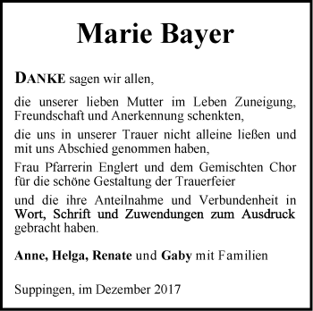 Traueranzeige von Marie Bayer von SÜDWEST PRESSE