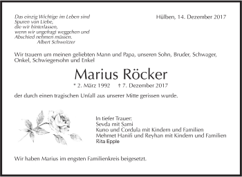 Traueranzeige von Marius Röcker von Metzinger-Uracher Volksblatt